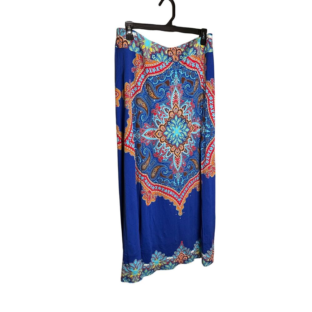 INC Beach Maxi Skirt Paisley‎ Boho Rayon Elastic Waist Blue Womens Size L NEW